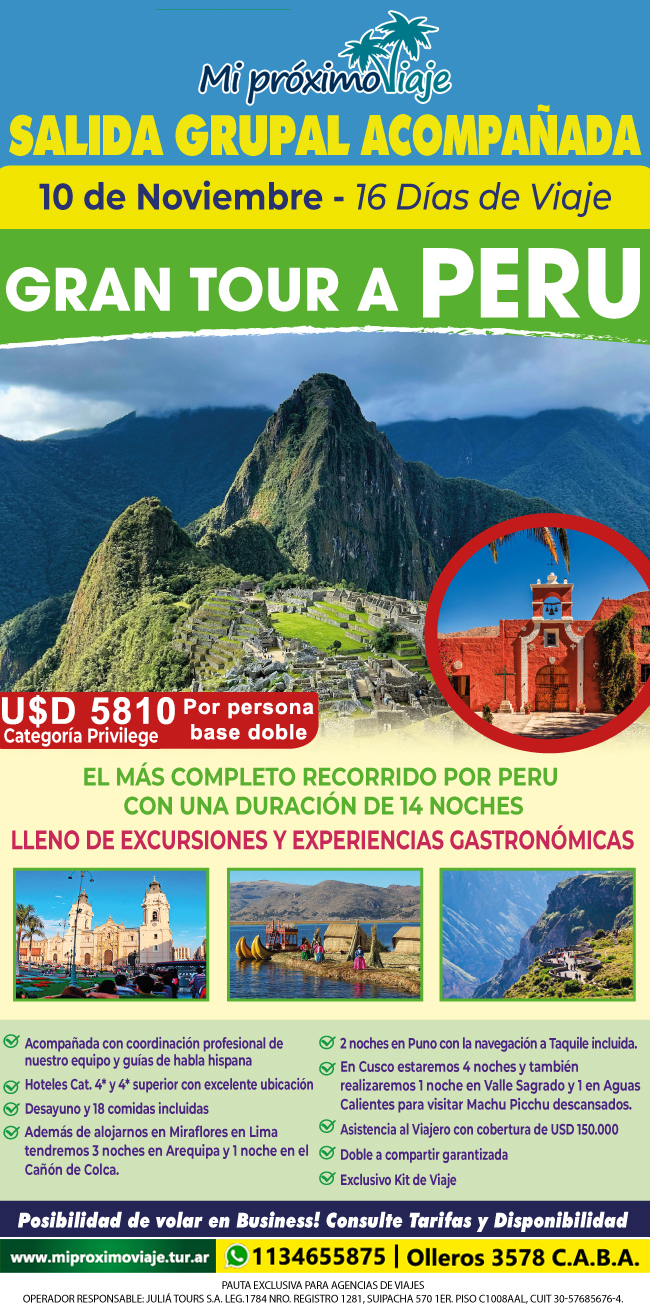 SALIDA GRUPAL GRAN TOUR a PERU - 10 DE NOVIEMBRE